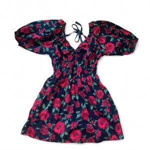 Old Navy Women's Red and Black Floral Roses Romantic Dress SZ XS